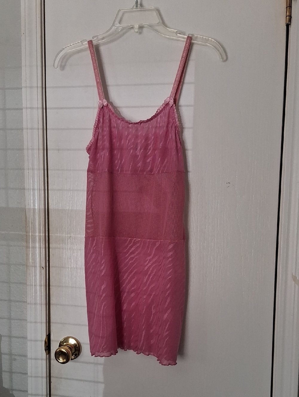 secrets Pink Sheer Lace Mesh Lingerie Spaghetti Strap Sexy Mini Chemise Nightie